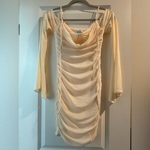 Oh Polly Cream Long Sleeve Ruched Dress
